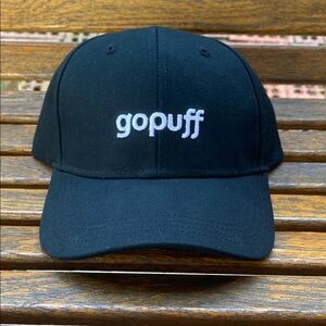 Gopuff Black Baseball Cap full 6 panel adjustable back buckle style hat